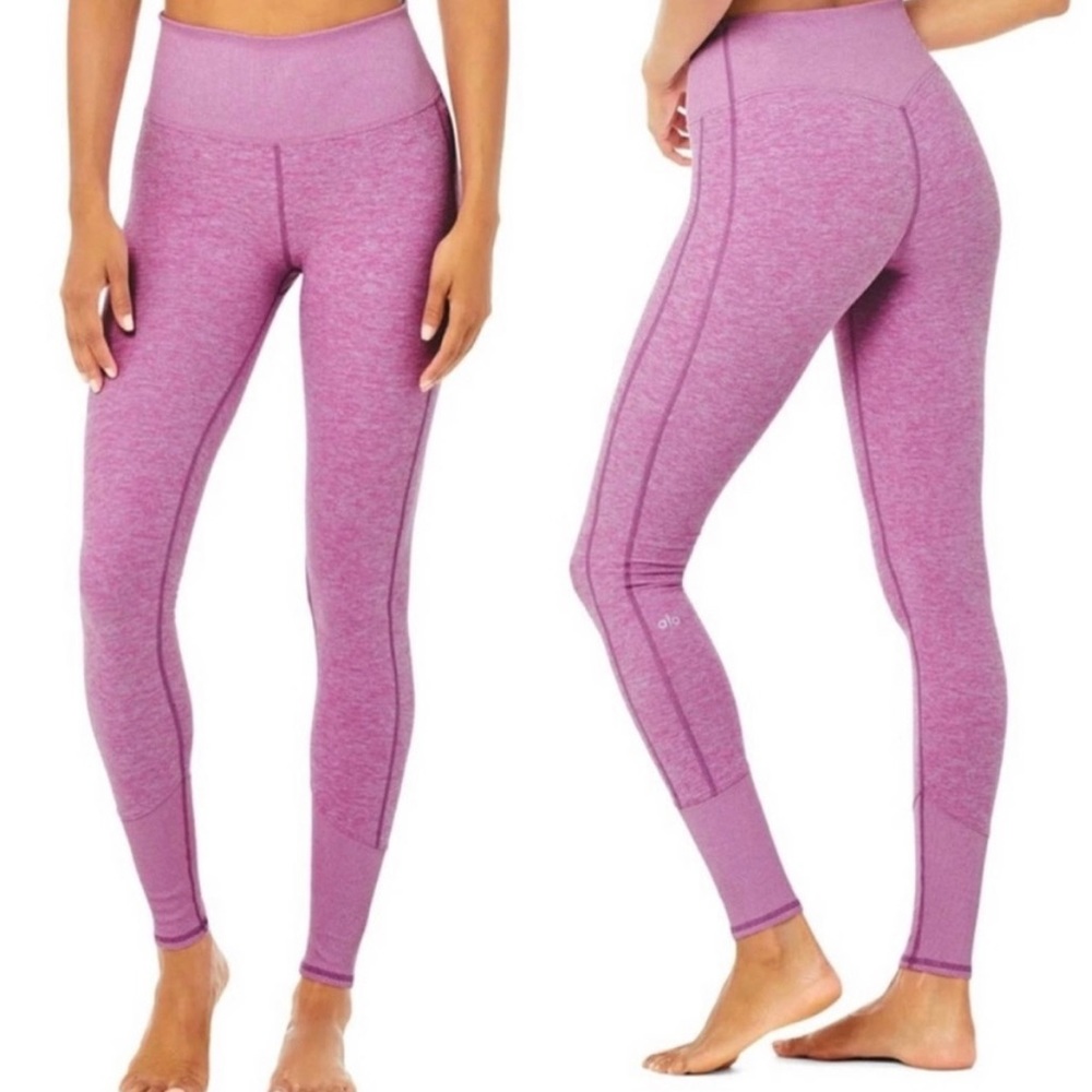 Alo Yoga High-Waist Lounge Leggings + Sports Bra Electric Violet Heather Pink